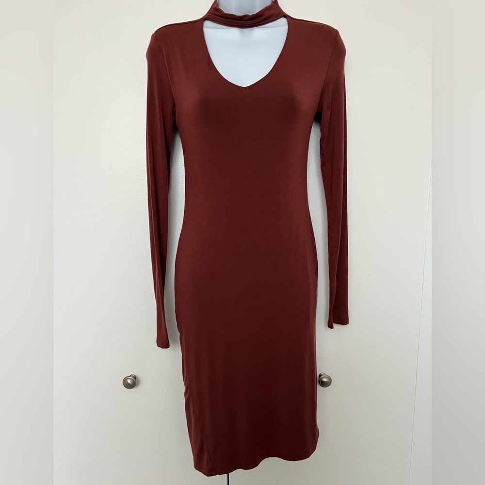 Popular Basics Long Sleeve Maroon Dress